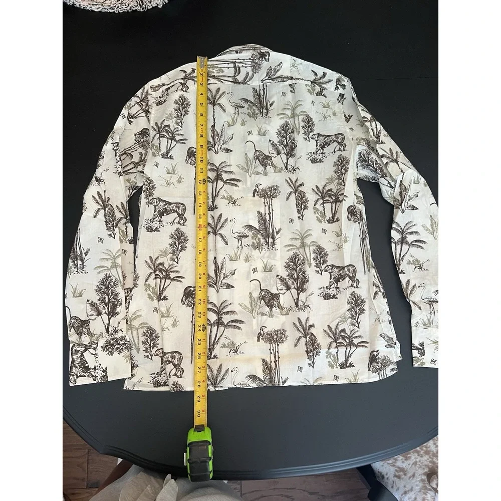 Guglielminotti NWT‎ Dress Shirt Size M White w/ Brown Jungle Print Cotton Long - Picture 4 of 9